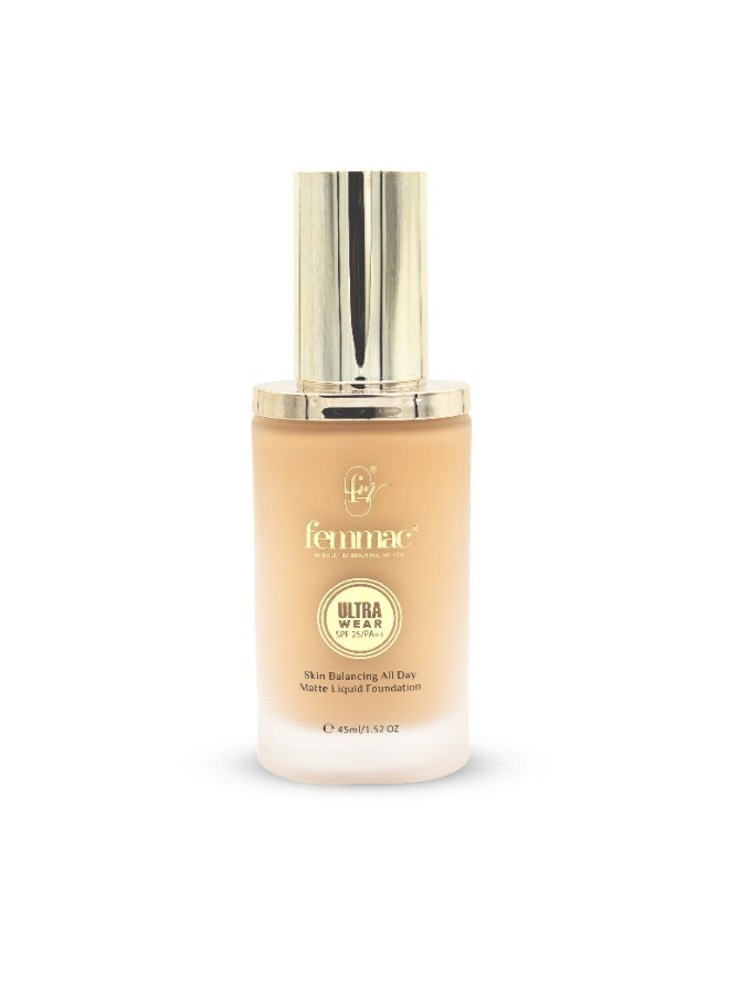 FEMMAC Ultra Wear Matte Liquid Foundation – Long Lasting Full Coverage, Oil Control, Smooth Finish, Hydrating Formula with UV Filters & Jojoba Oil - Image 1